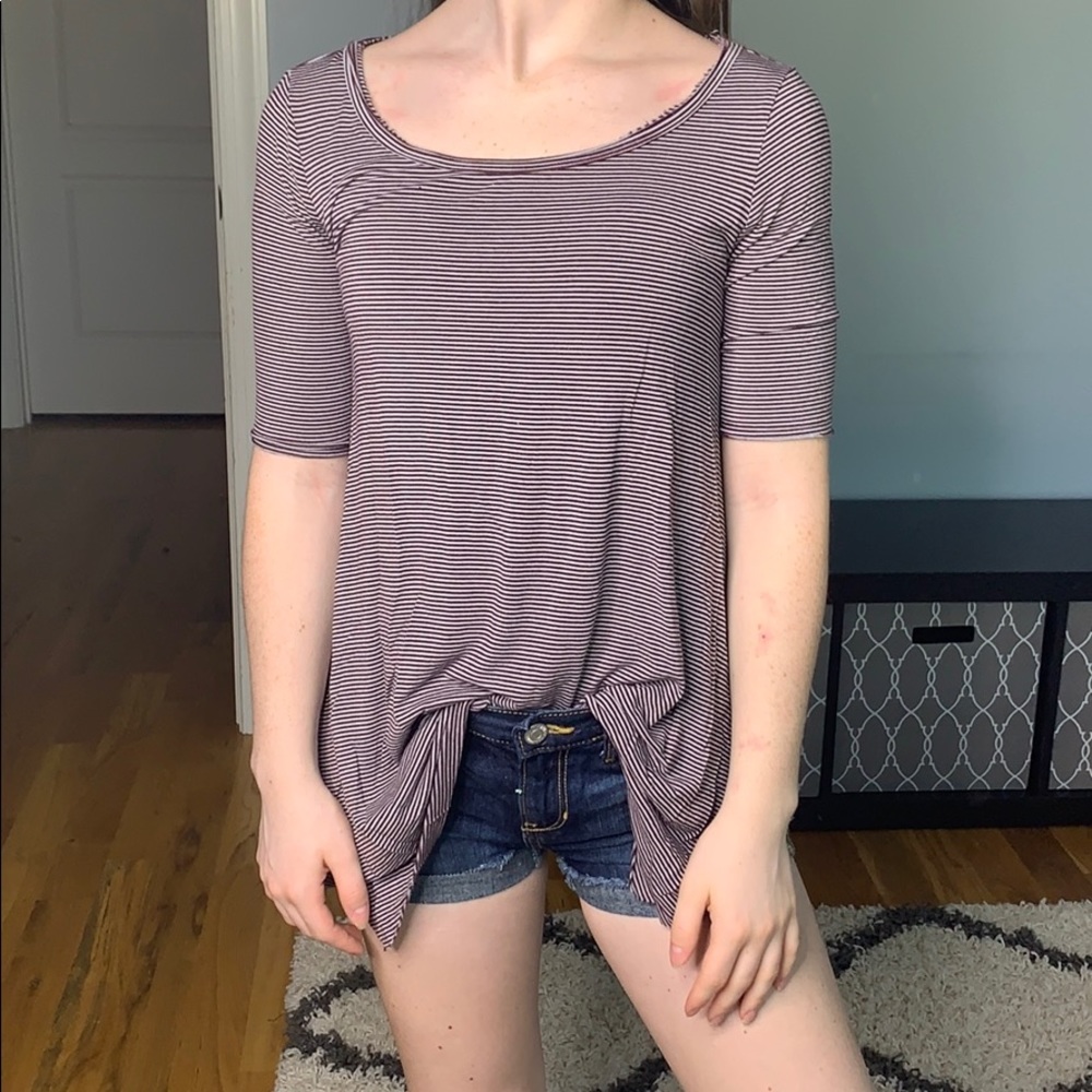 American Eagle Maroon and Gray Striped Top